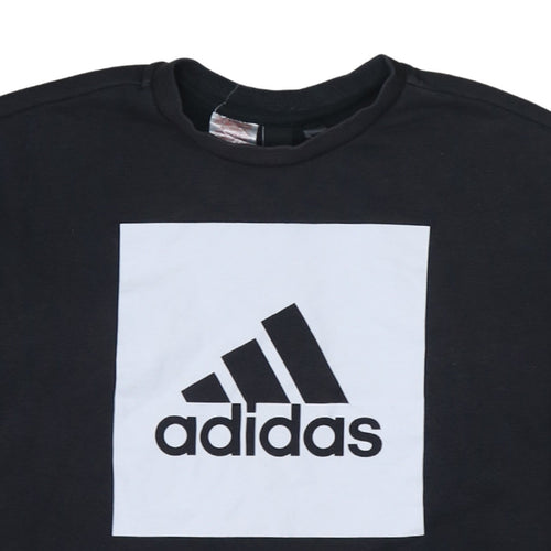 Adidas Boys Black Pullover Sweatshirt 9-10 Years Regular Fit Logo Fleece