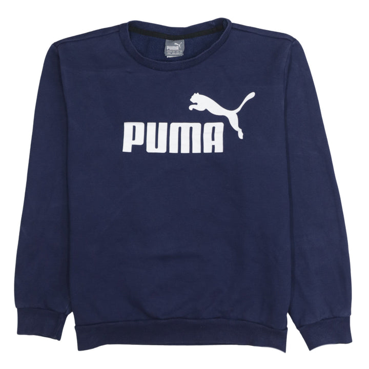 Puma Men's Blue Logo Crew Neck Fleece Sweatshirt Size M
