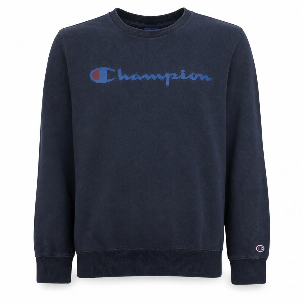 Front view of Champion Men's Blue Large Pullover Crew Neck Sweatshirt