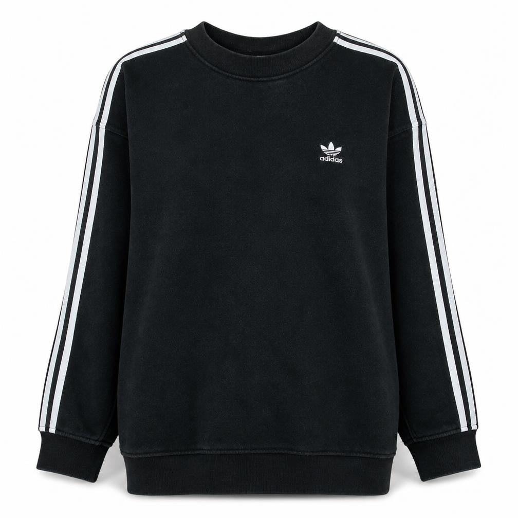 Front view of Adidas women’s black crew neck long sleeve pullover sweatshirt uk 12