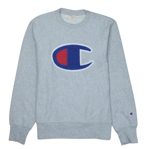 Champion Mens Grey Large Pullover Crew Neck Logo Sweatshirt