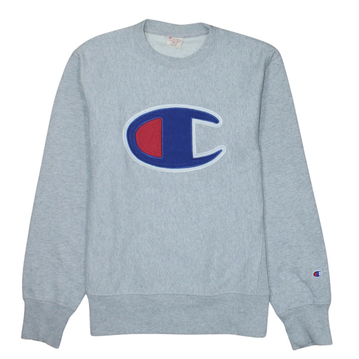 Champion Mens Grey Large Pullover Crew Neck Logo Sweatshirt