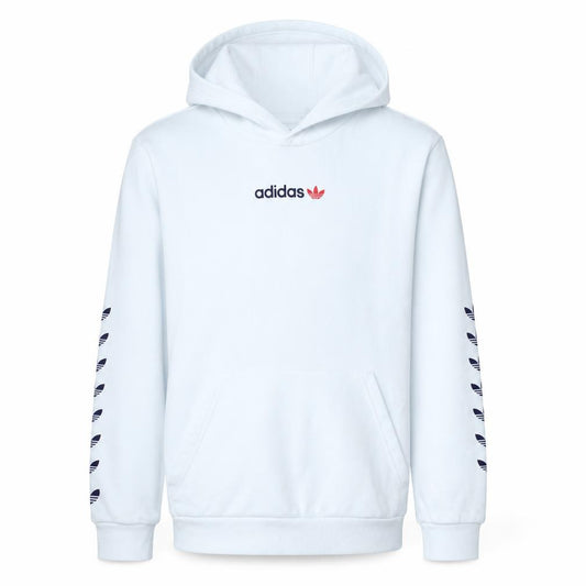 Front view of Adidas boys’ white pullover hoodie 15-16 years logo sportswear