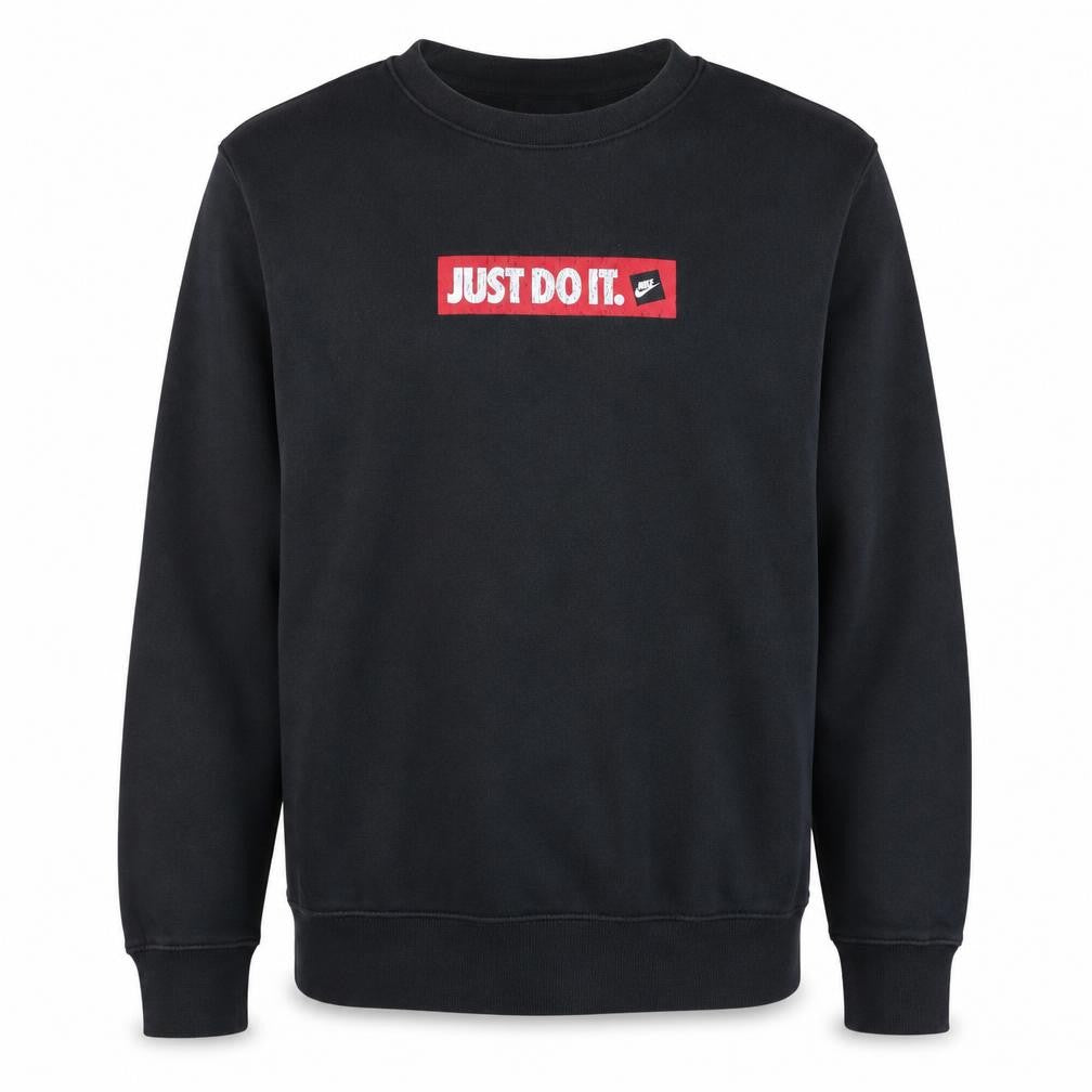 Front view of Nike Men's Black 'Just Do It' Pullover Sweatshirt, size S