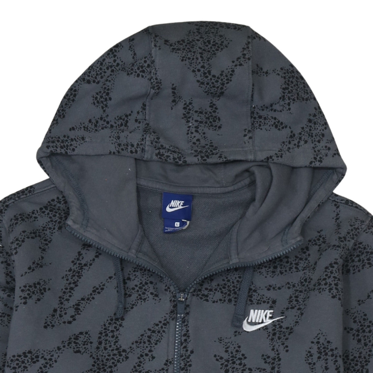 Nike Men's Grey Full Zip Hoodie Size L Graphic Fleece Sweatshirt