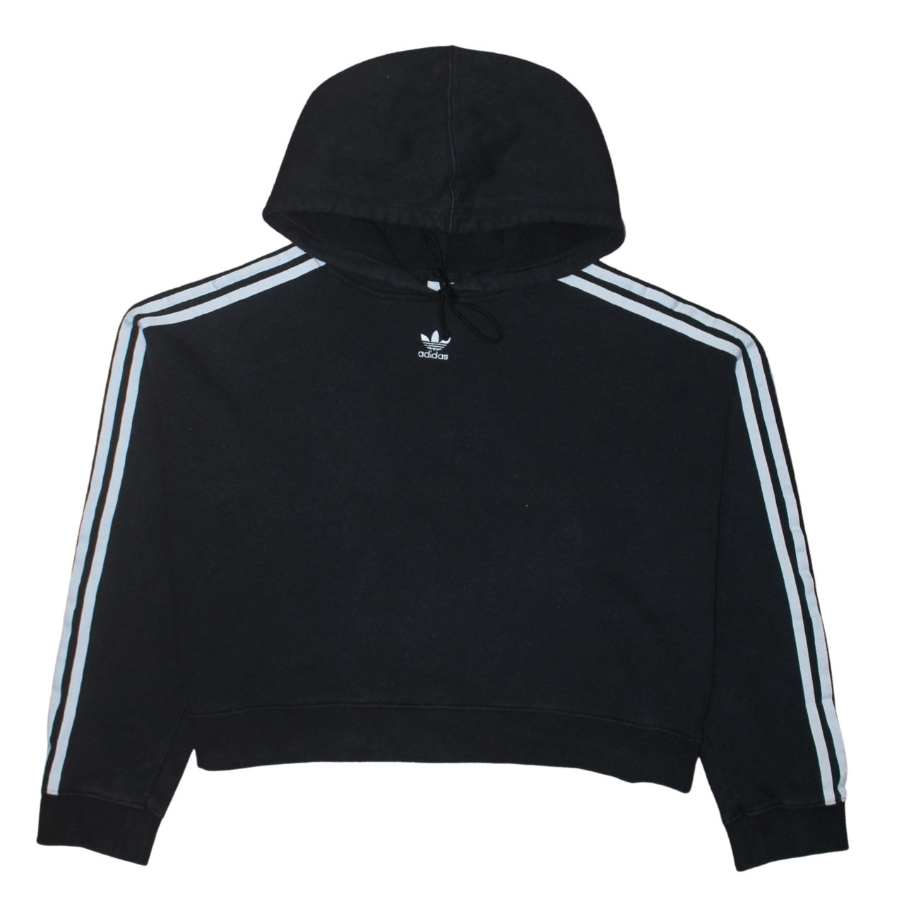 Adidas Women Black Size 16 Cropped Hoodie with Stripes