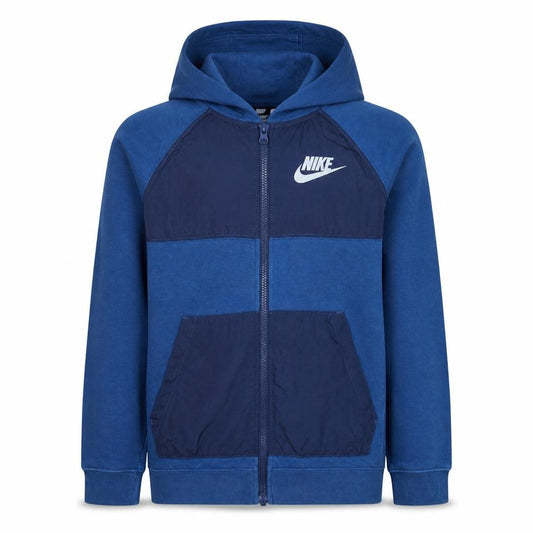 Front view of Nike boys’ blue full zip hoodie l 147-158cm hooded sweatshirt