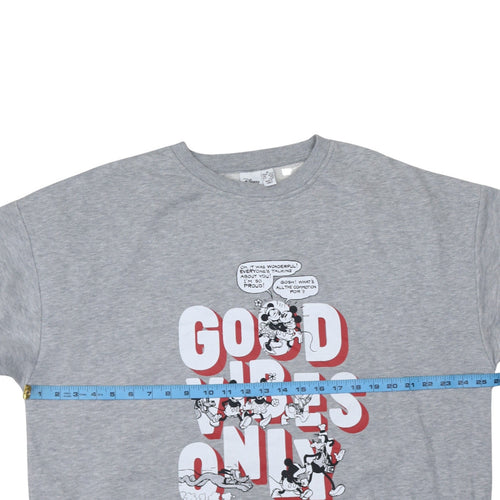 Disney Primark Women's Grey Mickey Mouse Graphic Sweatshirt M 12-14
