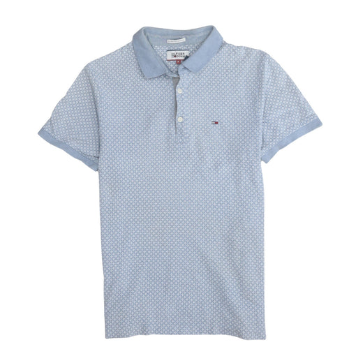 Tommy Hilfiger Denim Men's Blue Geometric Cotton Polo Shirt M