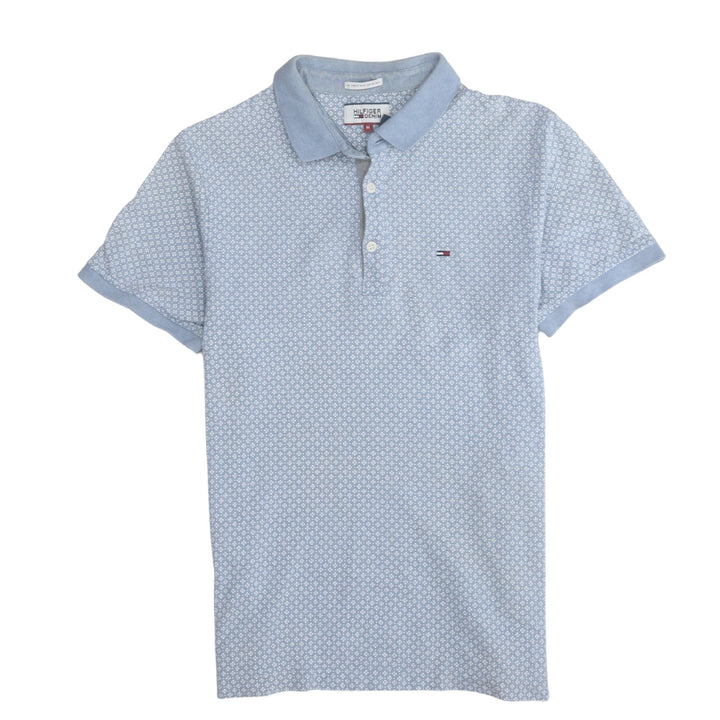 Tommy Hilfiger Denim Men's Blue Geometric Cotton Polo Shirt M