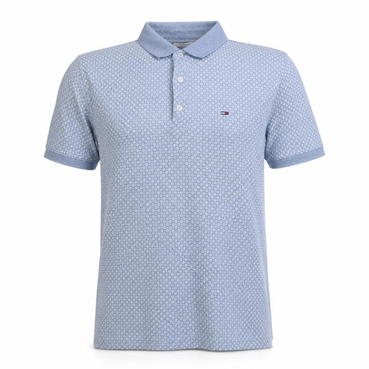 Front view of Tommy Hilfiger Denim Men's Blue Geometric Cotton Polo Shirt M
