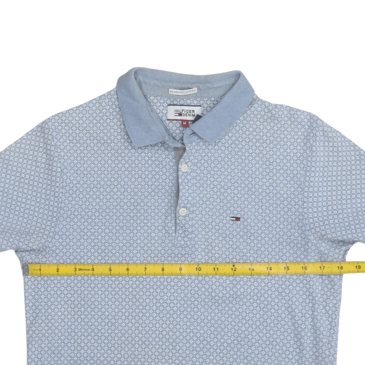 Tommy Hilfiger Denim Men's Blue Geometric Cotton Polo Shirt M