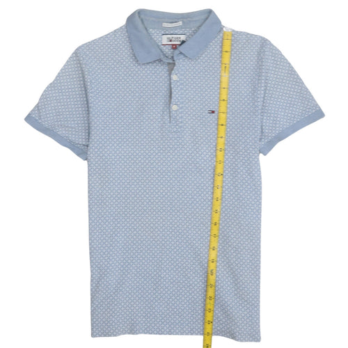 Tommy Hilfiger Denim Men's Blue Geometric Cotton Polo Shirt M