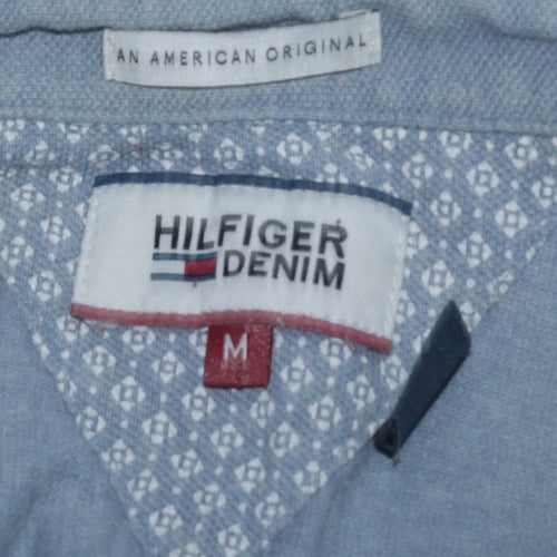 Tommy Hilfiger Denim Men's Blue Geometric Cotton Polo Shirt M