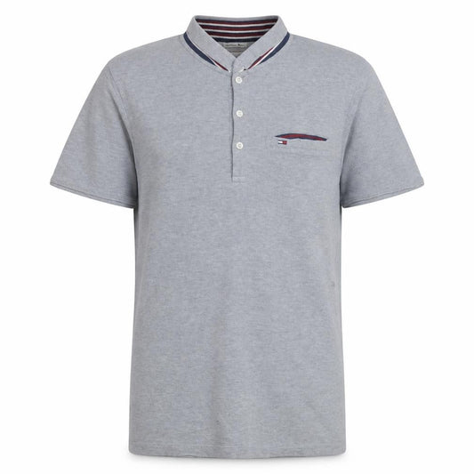 Front view of Hilfiger Denim Men's Grey Stand Collar Polo Shirt, size L