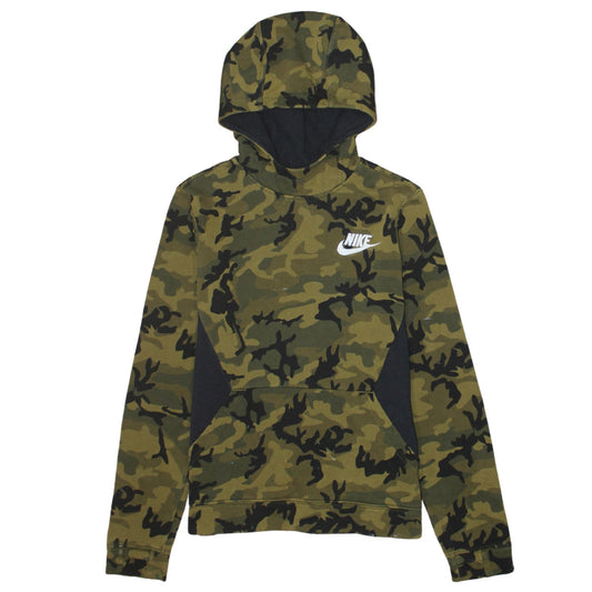 Nike Boys Green Camouflage Pullover Hoodie Size 12-13 Years Lined Cotton Blend