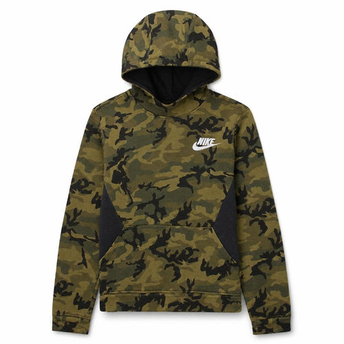 Nike Boys Green Camouflage Pullover Hoodie Size 12-13 Years Lined Cotton Blend
