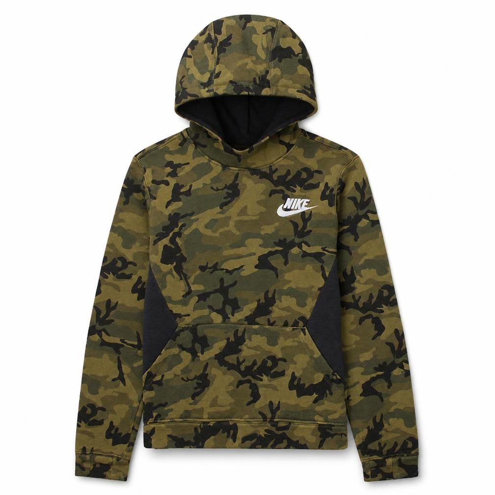 Nike Boys Green Camouflage Pullover Hoodie Size 12-13 Years Lined Cotton Blend