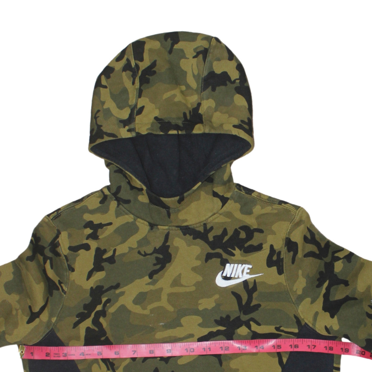 Nike Boys Green Camouflage Pullover Hoodie Size 12-13 Years Lined Cotton Blend