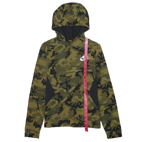 Nike Boys Green Camouflage Pullover Hoodie Size 12-13 Years Lined Cotton Blend