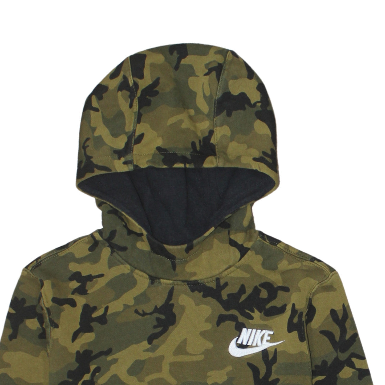 Nike Boys Green Camouflage Pullover Hoodie Size 12-13 Years Lined Cotton Blend