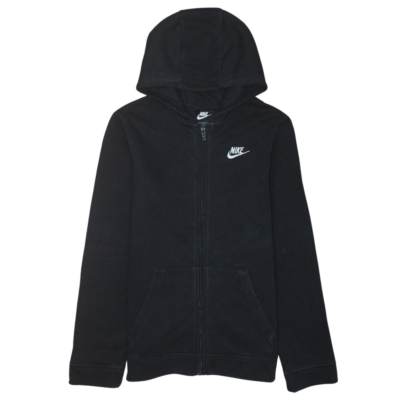 Nike Boys Black Full Zip Hoodie XL 158-170cm Sweatshirt Lined Hooded