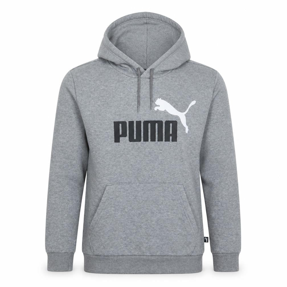 Front view of Puma Men's Grey Small Pullover Hoodie Sweatshirt Logo Sportswear