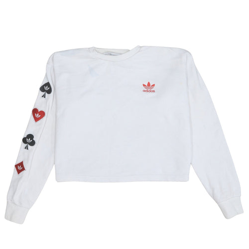 Adidas Womens White XS Crew Neck Pullover Sweatshirt Hearts & Clubs Design