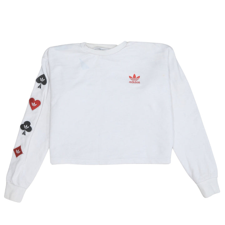 Adidas Womens White XS Crew Neck Pullover Sweatshirt Hearts & Clubs Design