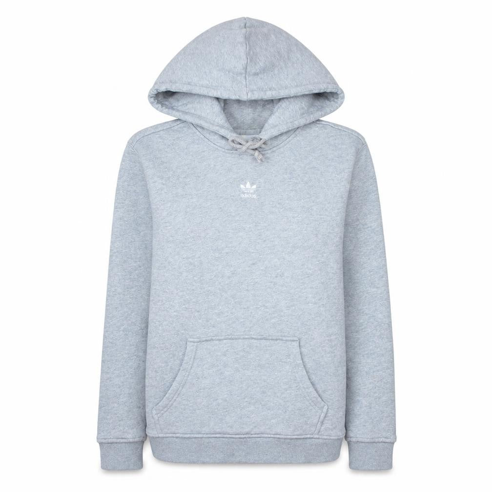 Front view of Adidas Women Grey Pullover Hoodie, size 8, Logo Hooded Sweatshirt
