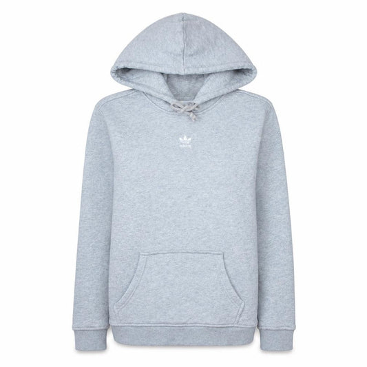 Front view of Adidas Women Grey Pullover Hoodie, size 8, Logo Hooded Sweatshirt