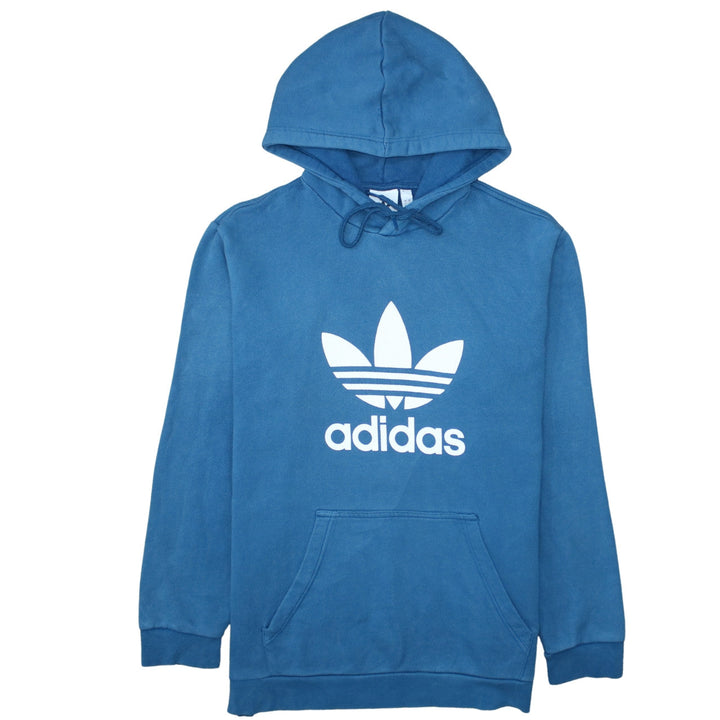 Adidas Mens Blue Pullover Hoodie L Logo Fleece Sweatshirt