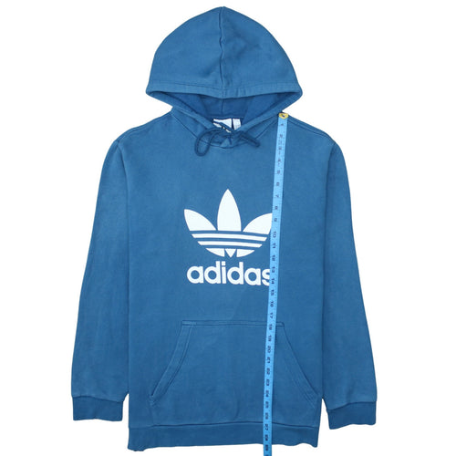 Adidas Mens Blue Pullover Hoodie L Logo Fleece Sweatshirt