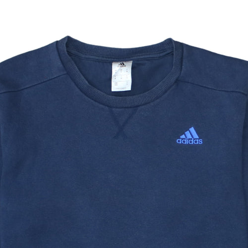Adidas Men's Blue Crew Neck Pullover Sweatshirt M Logo Cotton Blend