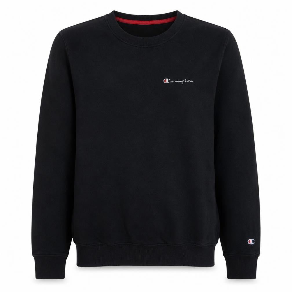 Front view of Champion Men's Black Small Pullover Crew Neck Embroidered Sweatshirt