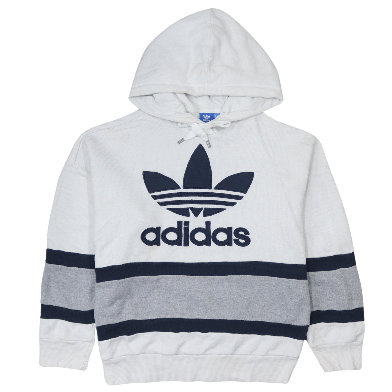 Adidas Womens White Grey Navy Hoodie Size 16 Pullover Cotton
