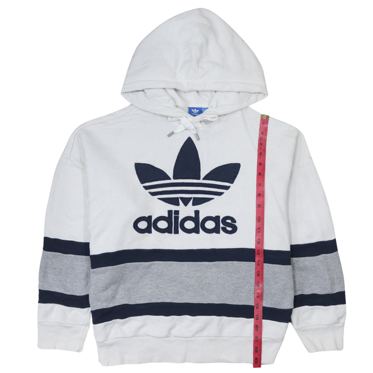 Adidas Womens White Grey Navy Hoodie Size 16 Pullover Cotton