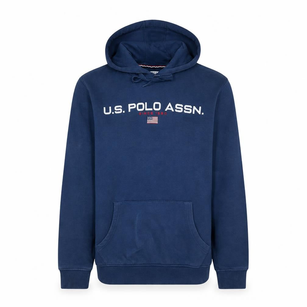 Front view of U.S. Polo Assn. Men's Blue Small Pullover Hoodie with Logo
