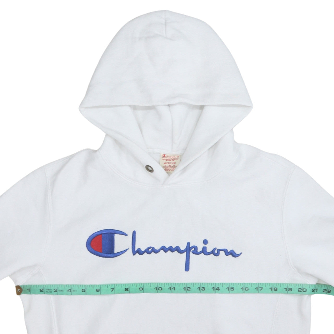 Champion Men's White Medium Pullover Hoodie with Embroidered Logo