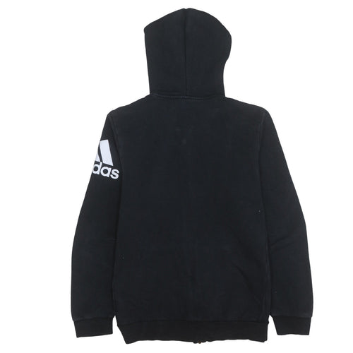 Adidas Boys Black Full Zip Hoodie Size 15-16 Years Cotton Blend