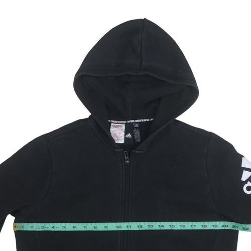 Adidas Boys Black Full Zip Hoodie Size 15-16 Years Cotton Blend