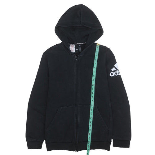 Adidas Boys Black Full Zip Hoodie Size 15-16 Years Cotton Blend