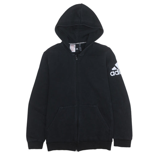 Adidas Boys Black Full Zip Hoodie Size 15-16 Years Cotton Blend