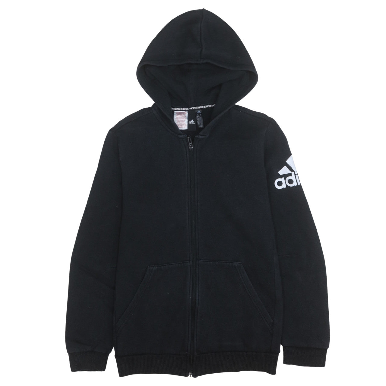 Adidas Boys Black Full Zip Hoodie Size 15-16 Years Cotton Blend