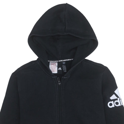 Adidas Boys Black Full Zip Hoodie Size 15-16 Years Cotton Blend