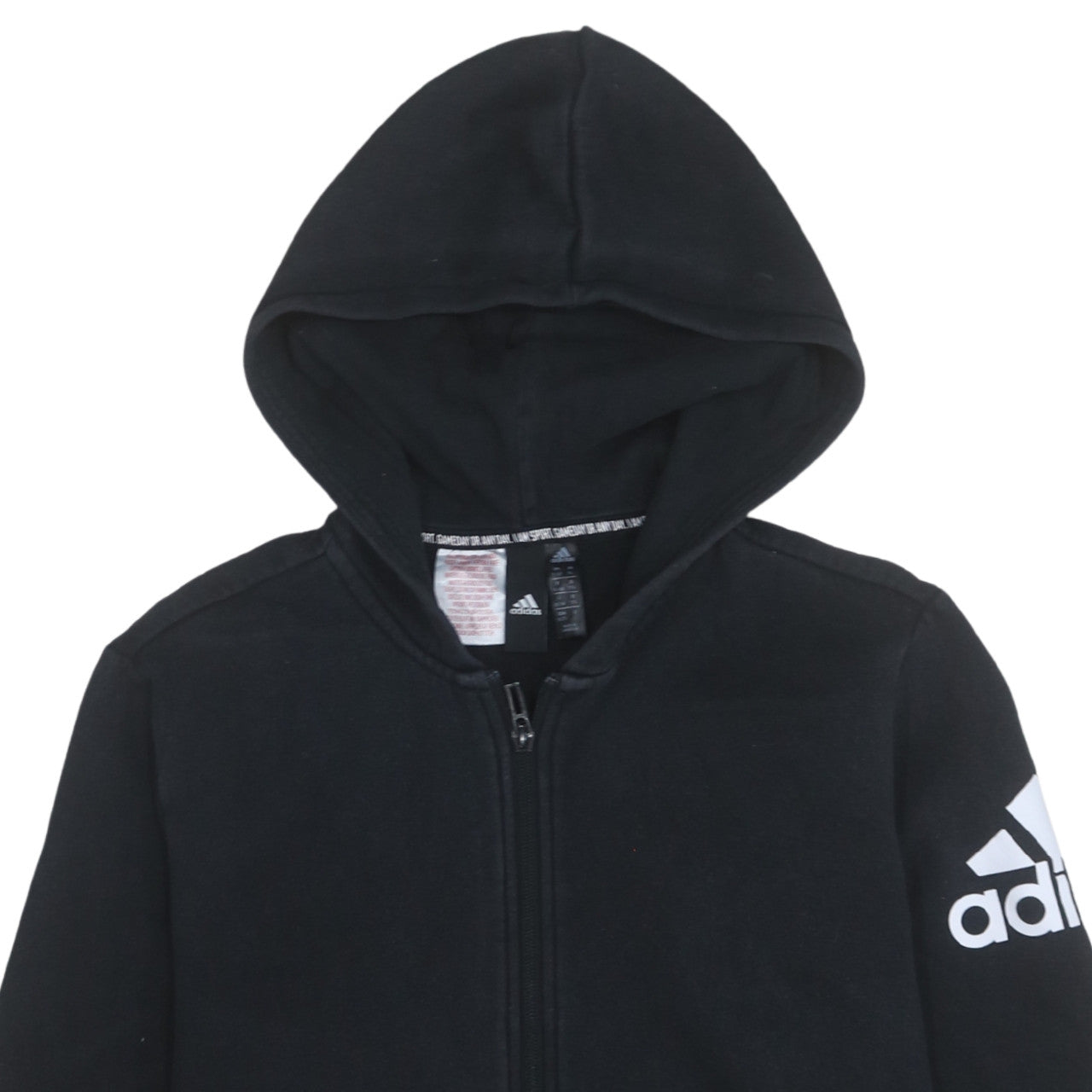 Adidas Boys Black Full Zip Hoodie Size 15-16 Years Cotton Blend
