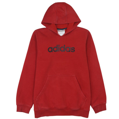 Adidas Boys Red Pullover Hoodie - Size 11-12 Years, Classic Logo Design