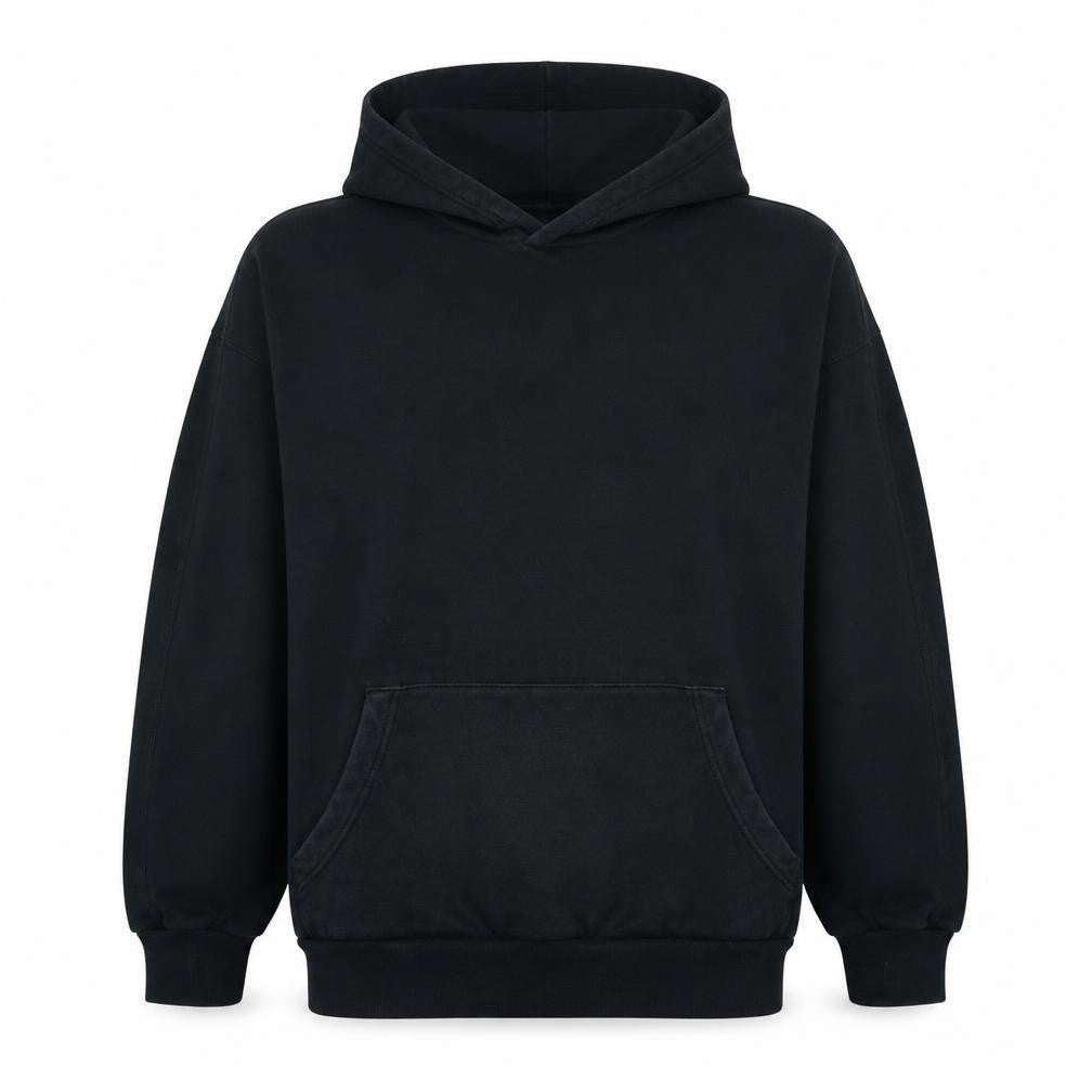 Front view of Adidas women’s black pullover hoodie l relaxed fit cotton blend