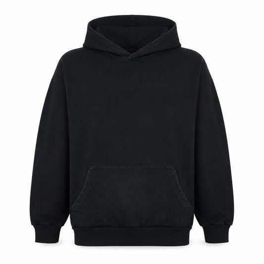Front view of Adidas women’s black pullover hoodie l relaxed fit cotton blend