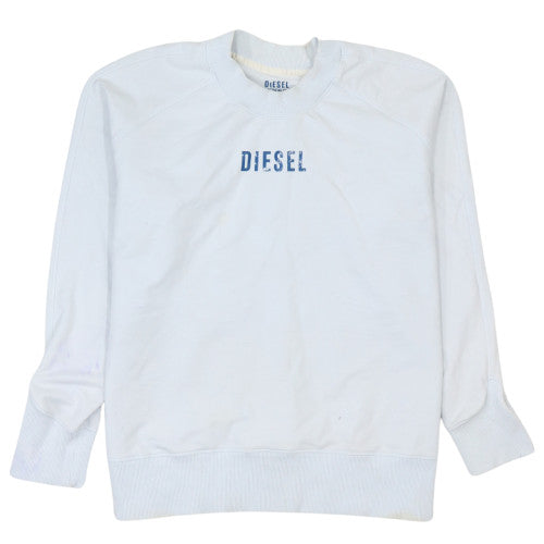 Diesel Men's White Crew Neck Logo Pullover Sweatshirt L